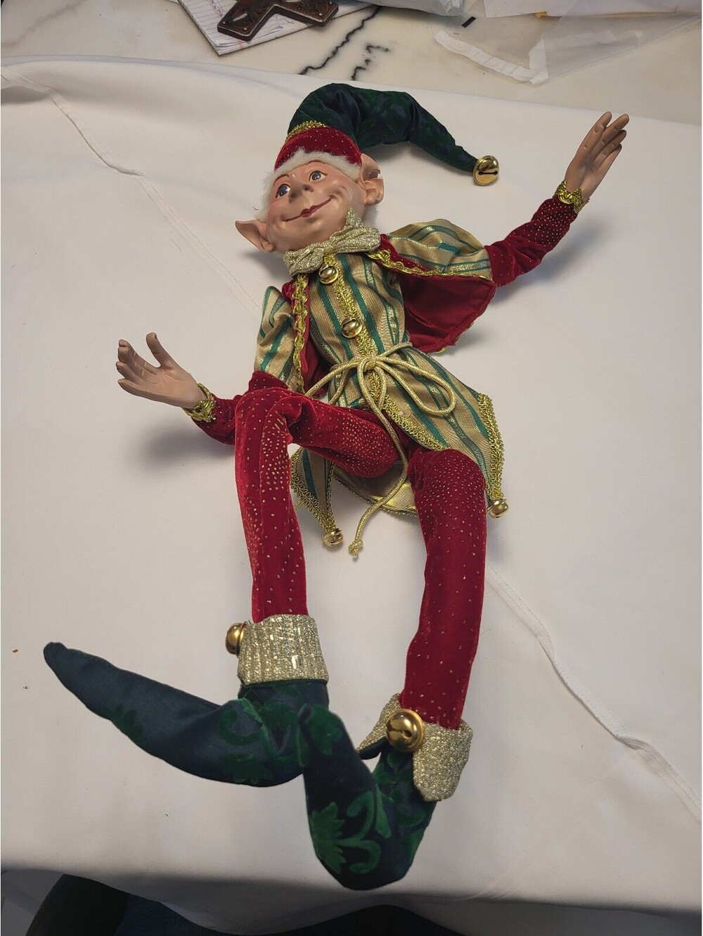Vintage Elf Figurine with Striped Costume and Bell Accents 33x19 see ear